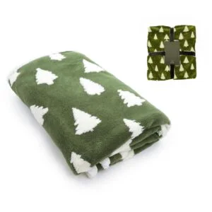 COPERTA POLIESTERE VERDE ALBERI BIANCO 130X160CM