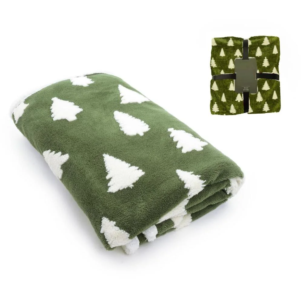 coperta,poliestere,verde,alberi,130x160,morbida,invernale
