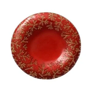 PIATTO TONDO DECORATO ROSSO/ORO IN VETRO D.33XH.6C