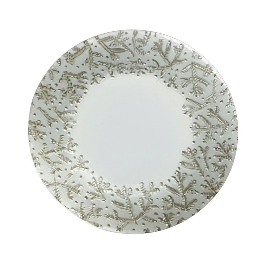 piatto tondo,vetro,bianco oro,33cm,Natale,elegante