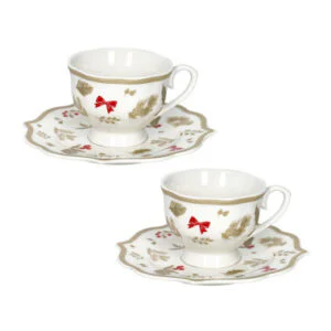Tazzine da caffè BRANDANI Treschic Set 2 in Porcellana New Bone China con Piattino 13cm