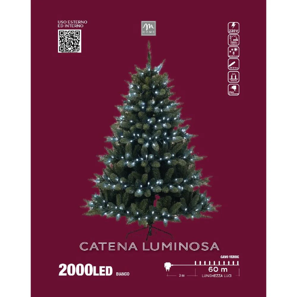 filo luminoso,2000 luci,bianco freddo,60 metri,Prime,filo verde,luci Natale,illuminazione natalizia,decorazione esterna