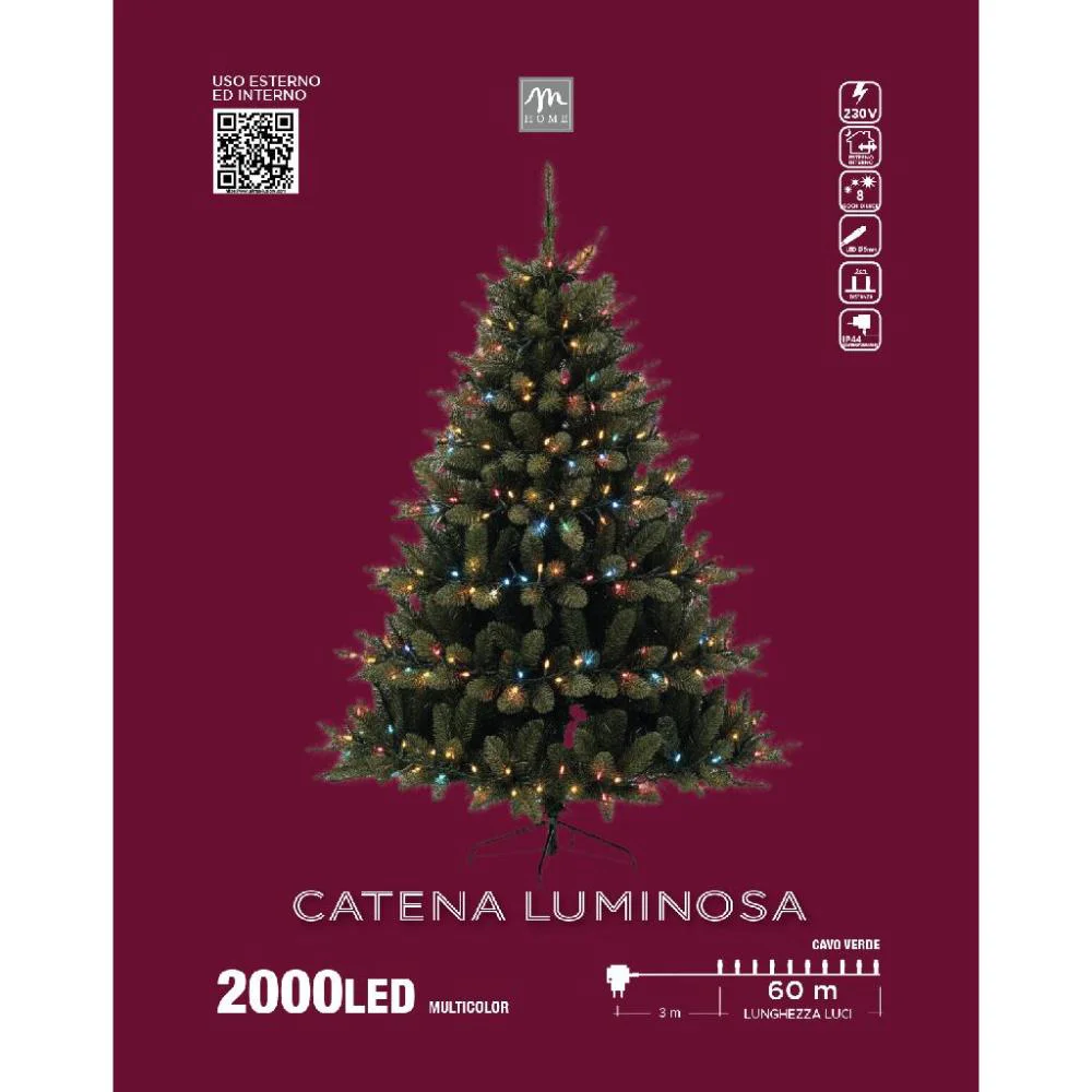 filo luminoso,2000 luci,multicolore,60 metri,Prime,filo verde,luci Natale,luci colorate,decorazione natalizia