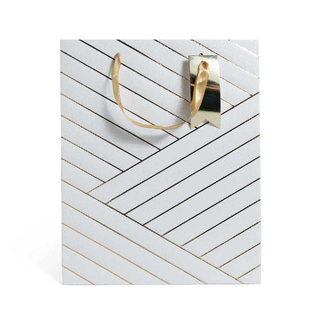 sacchetto regalo,carta laminata,bianco oro,18x10 cm,confezione regalo,packaging Natale,busta regalo,sacchetto natalizio