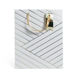 SACCHETTO LAMINATO CARTA BIANCO/ORO 26X12XH32CM