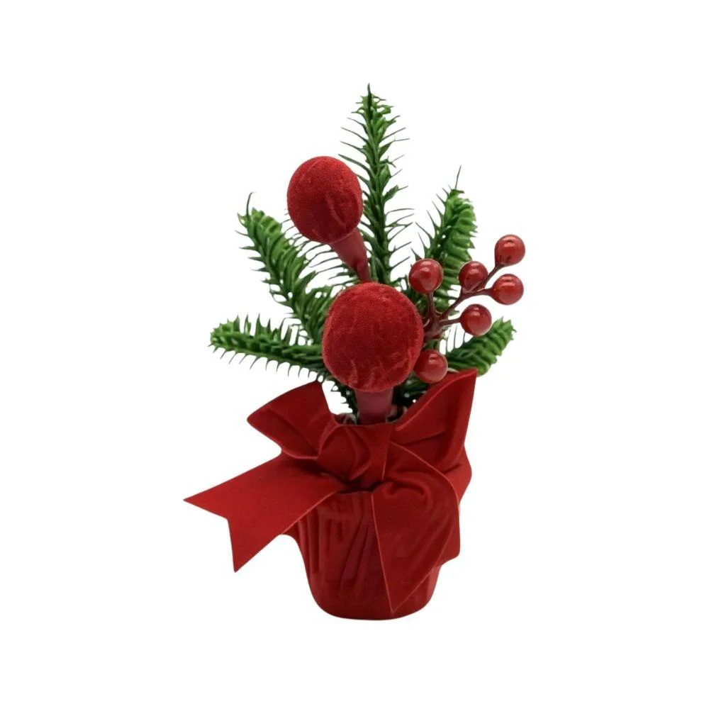 piantina Natale,rossa,vellutata,polistirolo,fiocco,22 cm,decorazione natalizia,addobbo casa