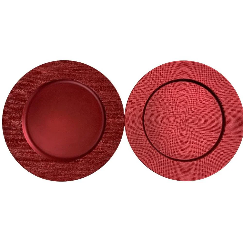 sottopiatto Natale,righe,rosso,satinato,plastica,33 cm,decorazione tavola,addobbo natalizio