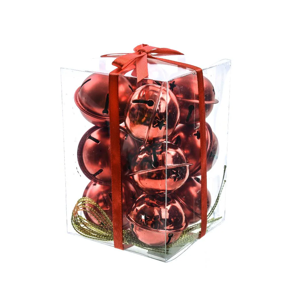 campanelle Natale,set 12 pezzi,rosse,metallo,decorazione albero,addobbi natalizi,campanelli