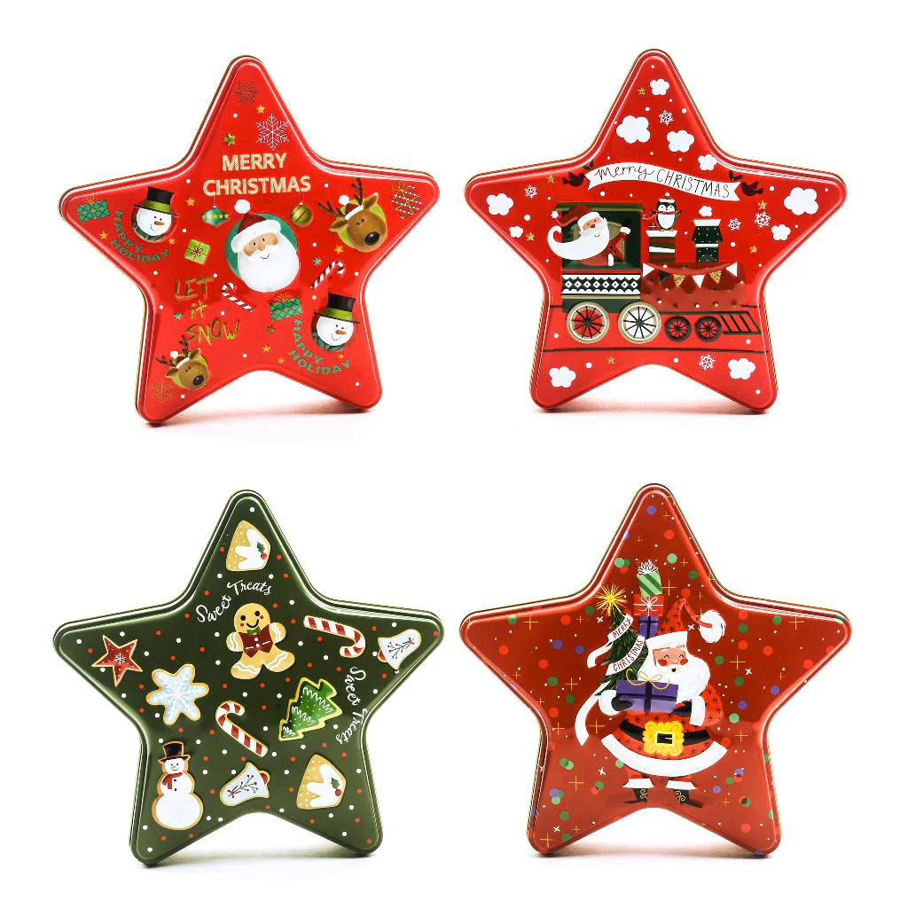 scatola Natale,scatola stella,latta,19x19 cm,contenitore decorativo,confezione regalo,decorazione natalizia