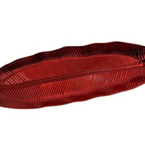 VASSOIO FOGLIA LUCIDA ROSSO PLASTICA  50X16XH.3CM