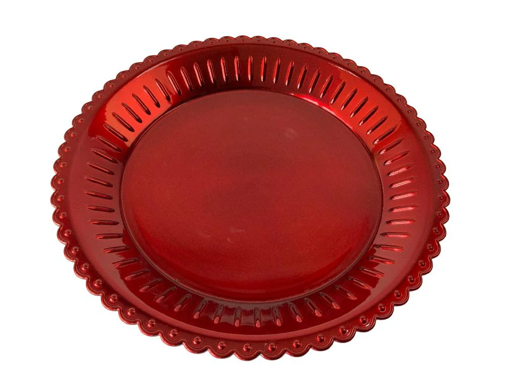 vassoio tondo,rosso,plastica,lucido,vassoio Natale,decorazione tavola,servizio Natale,accessori cucin