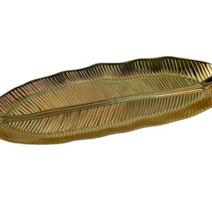 VASSOIO FOGLIA LUCIDA ORO PLASTICA 50X16XH.3CM
