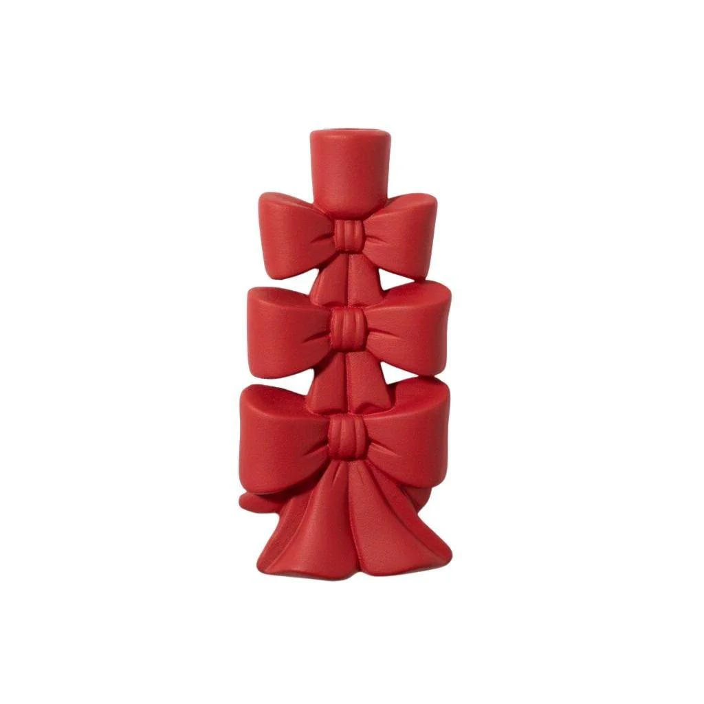 portacandela Natale,fiocco rosso,floccato,poliresina,portacandela decorativo,decorazione tavola,addobbo Natale