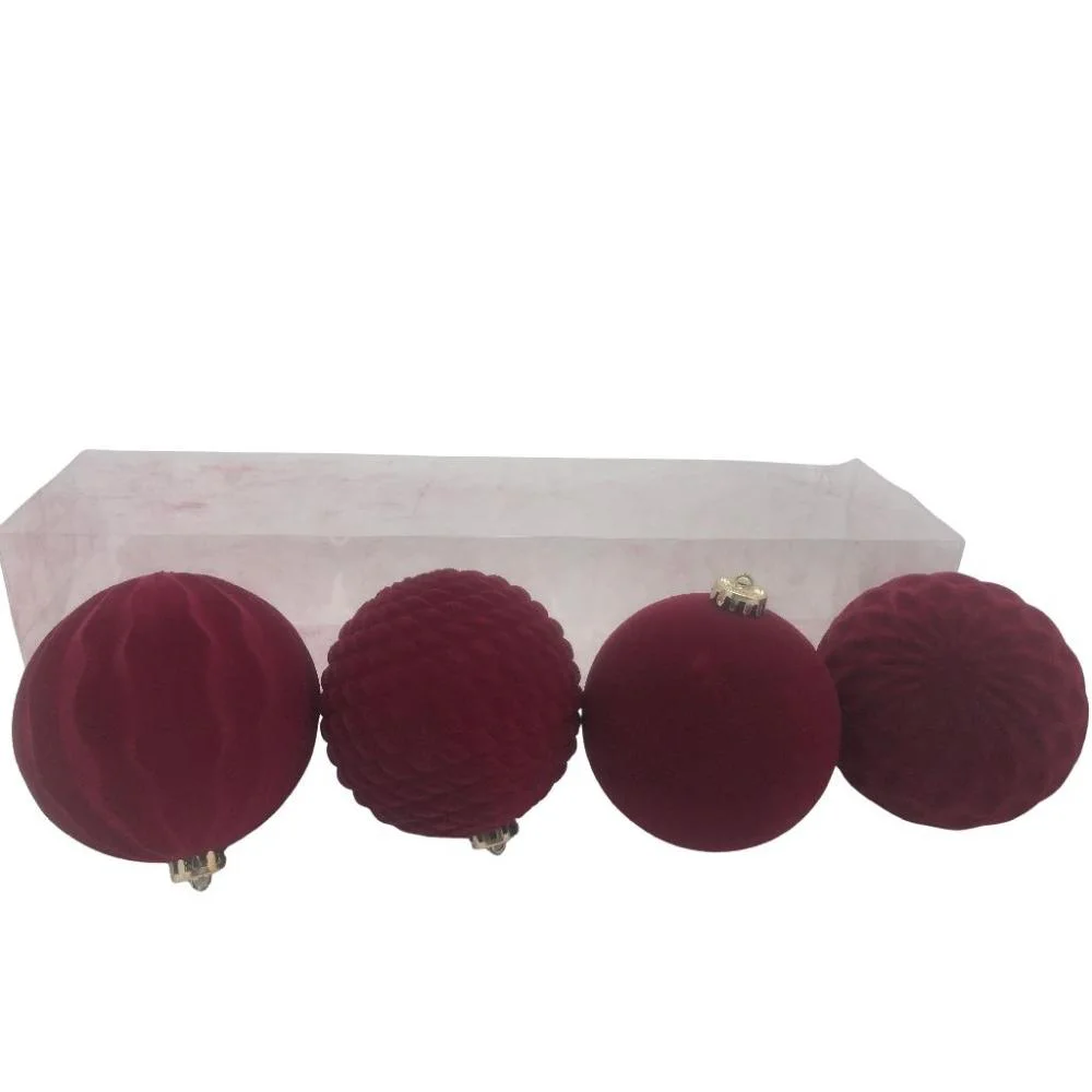 palline Natale,set 4 pezzi,bordeaux,vellutate,12 cm,plastica,decorazione albero,addobbi natalizi
