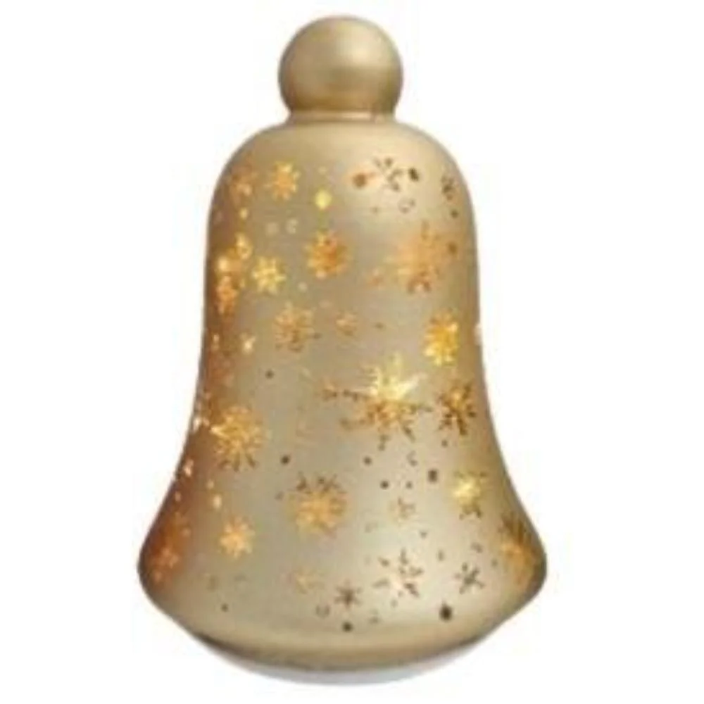 campana Natale,campana oro,vetro,satinato,rotante,luci,decorazione luminosa,soprammobile Natale