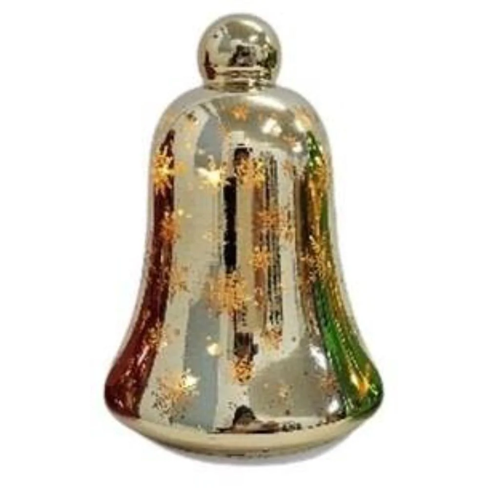 campana Natale,oro lucido,vetro,rotante,luci,decorazione luminosa,soprammobile,addobbo natalizio