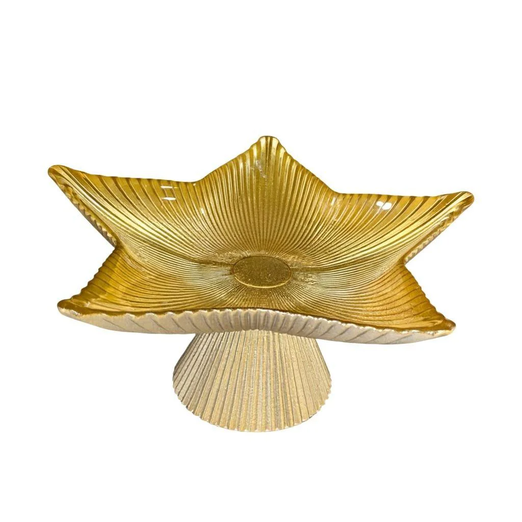 alzata vetro,oro,forma stella,alzata Natale,centrotavola,porta dolci,decorazione tavola,addobbo natalizio