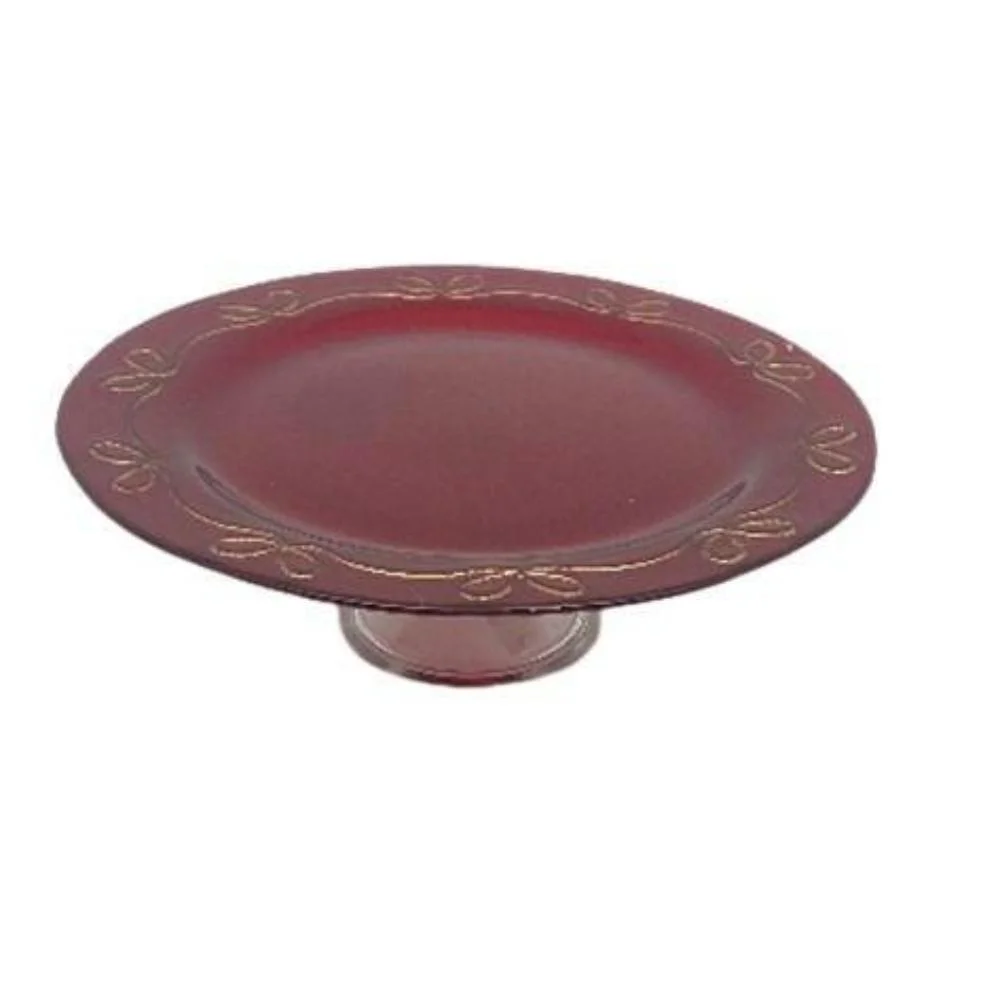 alzata vetro,fiocchi,rosso oro,alzata Natale,centrotavola,porta dolci,decorazione tavola