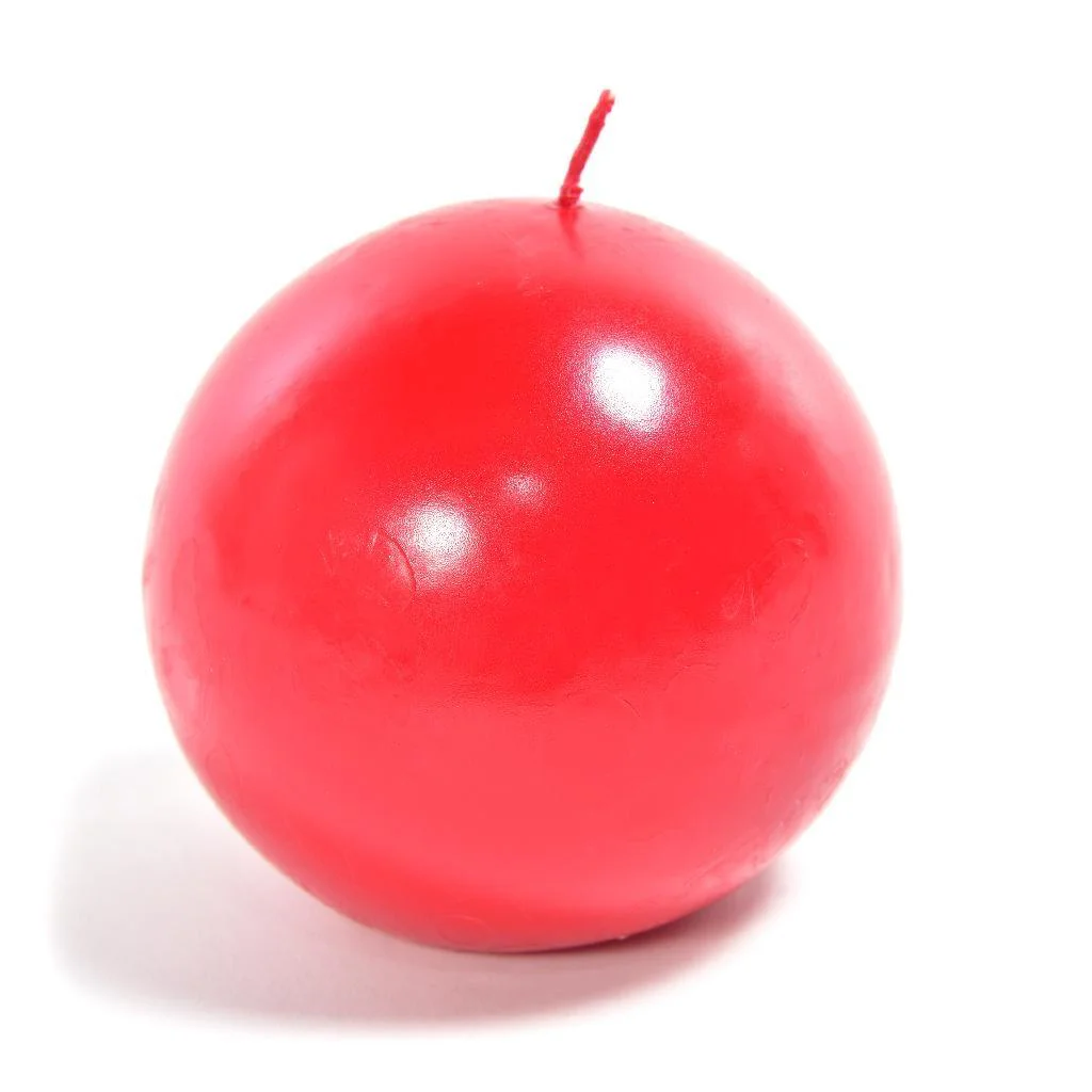 candela sfera,rossa,cera,lucida,430 g,10 cm,candela Natale,decorazione tavola,addobbo