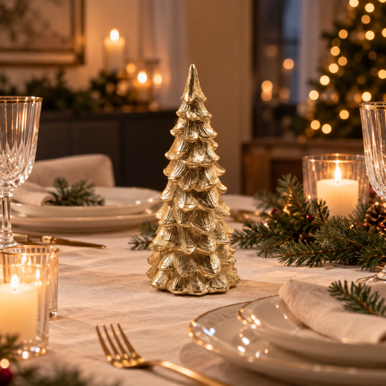 albero Natale,albero oro,resina,decorazione Natale,soprammobile,piccolo albero,addobbo tavola,decorazione casa