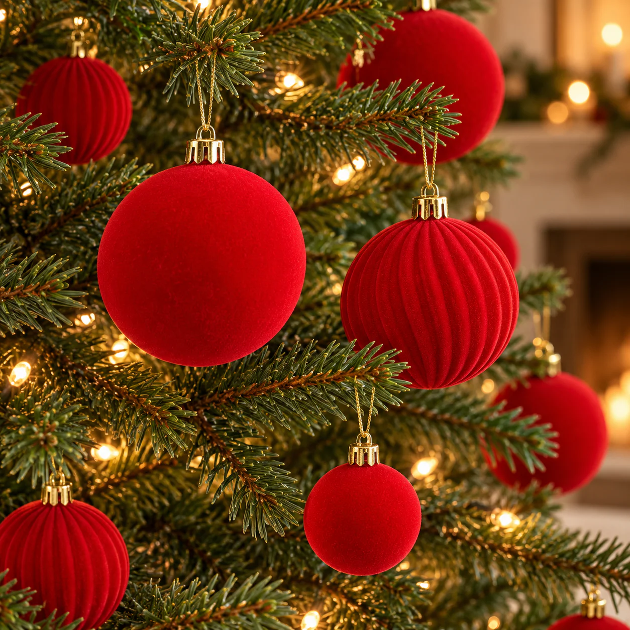 palline Natale,set 50 pezzi,rosse,vellutate,plastica,misure miste,decorazione albero,addobbi natalizi
