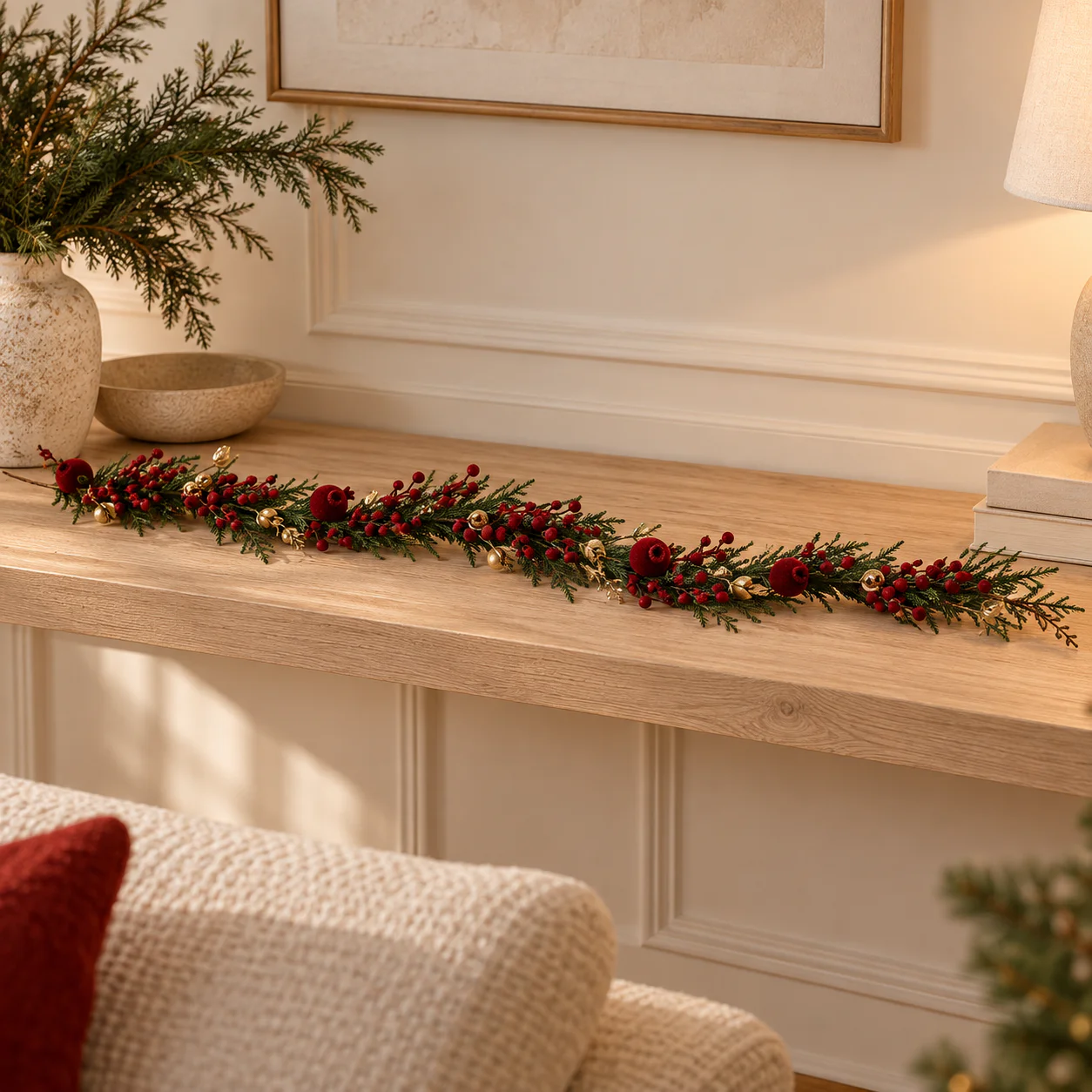 ghirlanda Natale,ghirlanda verde,bacche rosse,melograno,decorazione porta,addobbo natalizio,decorazione tavolo,Natale