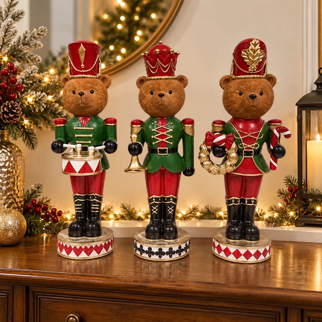 orso soldatino,poliresina,45 cm,decorazione Natale,orsetto,soldatino natalizio,addobbo casa,soprammobile