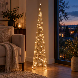 ALBERO CONO FILO ORO METALLO/PLASTICA 30 LUCI H60