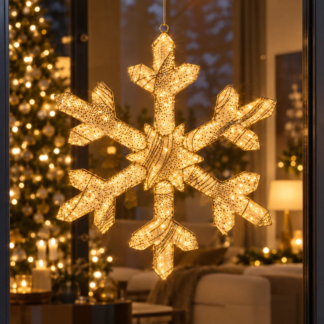 fiocco di neve,oro,604 luci,metallo,decorazione Natale,decorazione luminosa,addobbo natalizio,decorazione parete