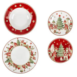 Servizio Piatti Natalizio Villaggio in Festa BRANDANI 18 Pezzi in Porcellana New Bone China