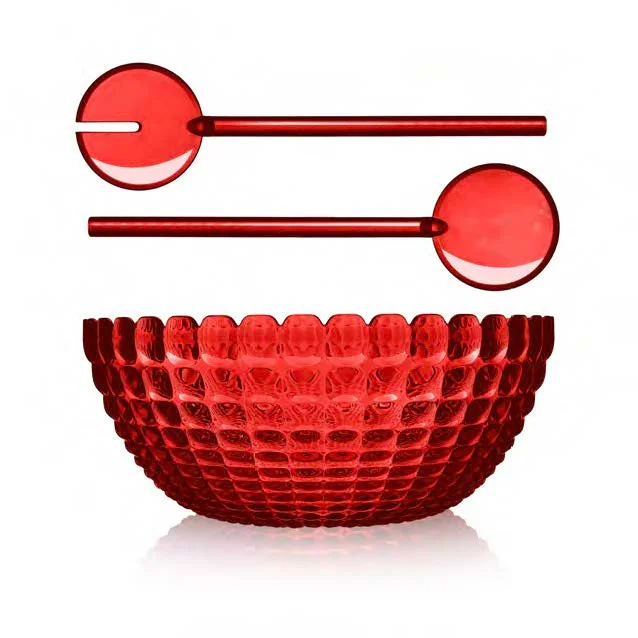 contenitore insalata,diva,rosso clear,25 cm,posata,servizio insalate