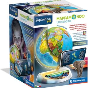 Clementoni Sapientino Più - Mappamondo Luminoso, Gioco Educativo per Bambini dai 7 Anni in su, Globo Educativo 22cm con App Dedicata in Realtà Aumentata, Made in Italy, Lingua Italiana, 16468