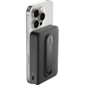 cellularline power bank 10.000 mah qi2 15w con stand integrato e usb c 20w – soft touch, mag stand nero