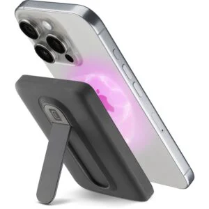 cellularline power bank 5.000 mah qi2 15w con stand integrato e usb c 20w – soft touch, mag stand nero