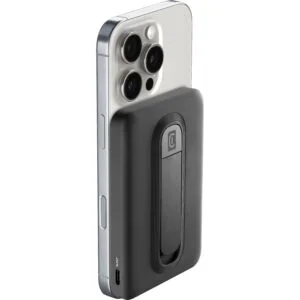 cellularline power bank 5.000 mah qi2 15w con stand integrato e usb c 20w – soft touch, mag stand nero