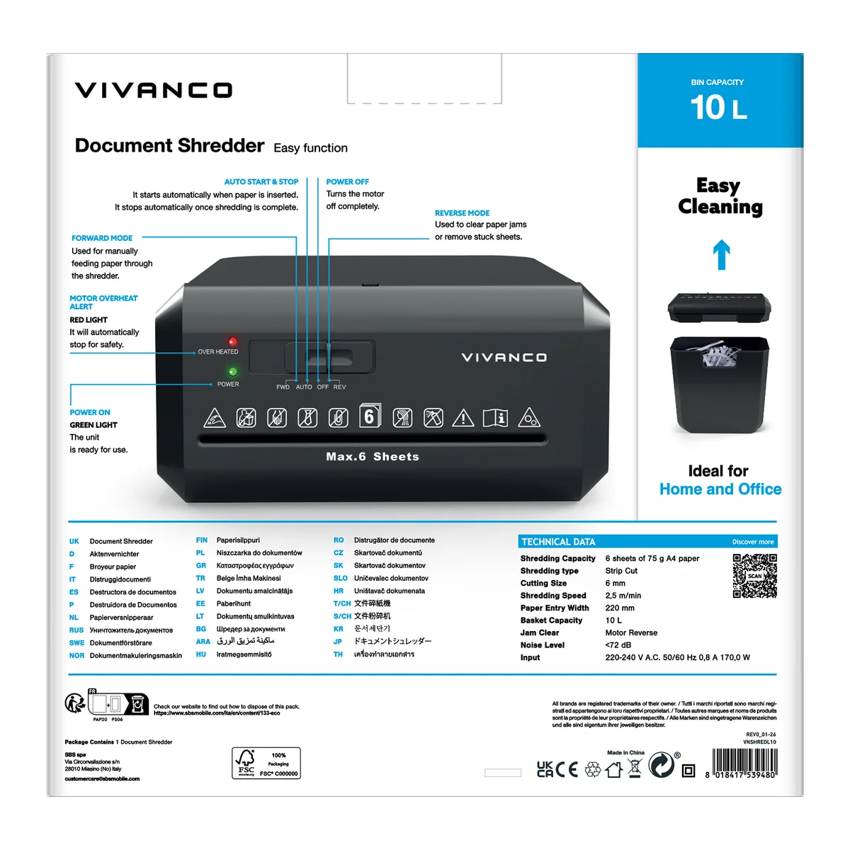 vivanco vnshredl10 distruggi documenti taglio a striscia vivanco vnshredl10 distruggi documenti taglio a striscia